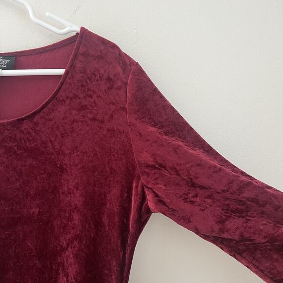 Vintage Petite Jazzy Women’s Crushed‎ Velvet Midi Dress 3/4 Sleeves Red Size 14 - Picture 4 of 6